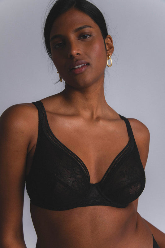 MISS LEJABY : Soutien-gorge triangle grande taille noir en dentelle de Calais