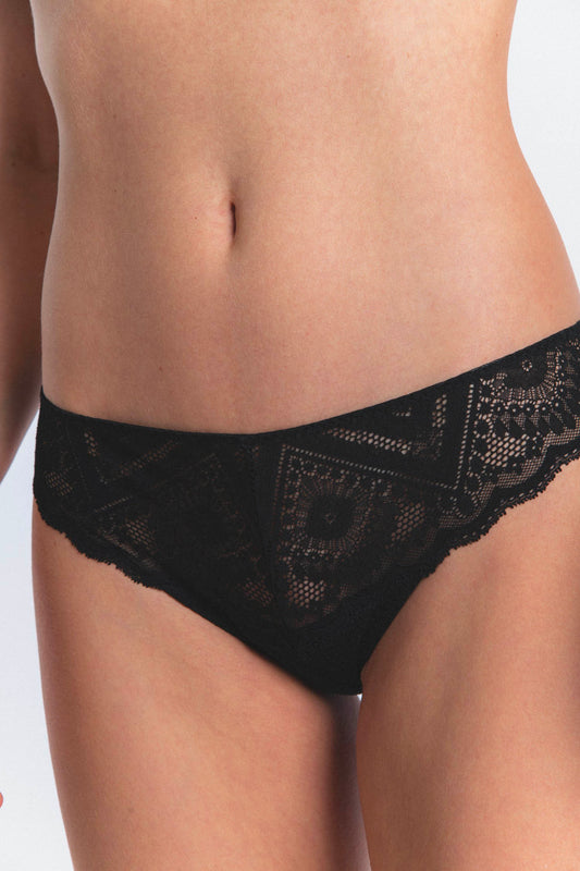 VERTIGE : Tanga en dentelle jacquard graphique noir